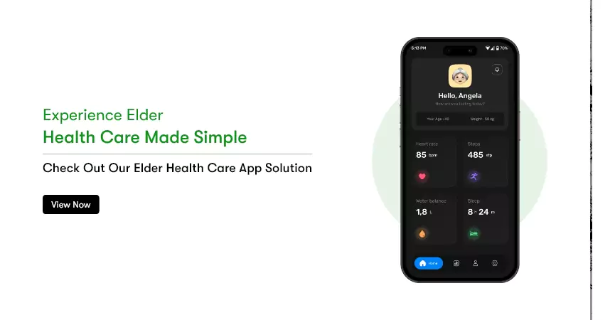 The text reads Experience elder heatlhcare made simple. Check out our elder health care app solutoin. There is also an image of the application interface.

Clicking on this link will take you to the portfolio page of this application.