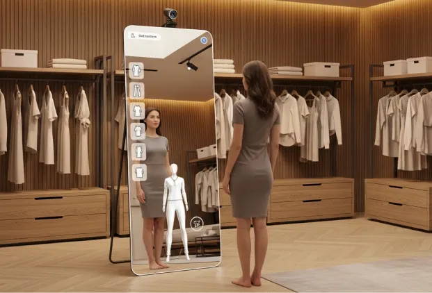 user stands in the front of the kiosk